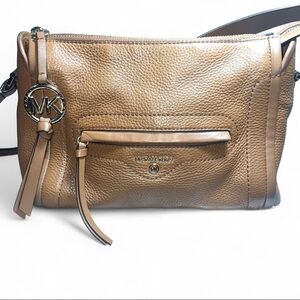Michael Kors Cognac Pebbled Leather Crossbody with MK Charm